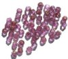 50 6mm Triangle Faceted Pink with Antique Gold Coated Ends